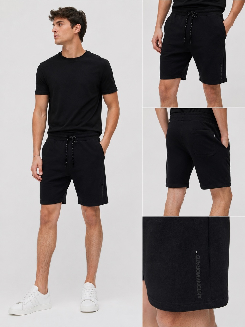 Antony Morato Men’s Fleece Black Regular Fit Shorts Elastic Waistband Size M